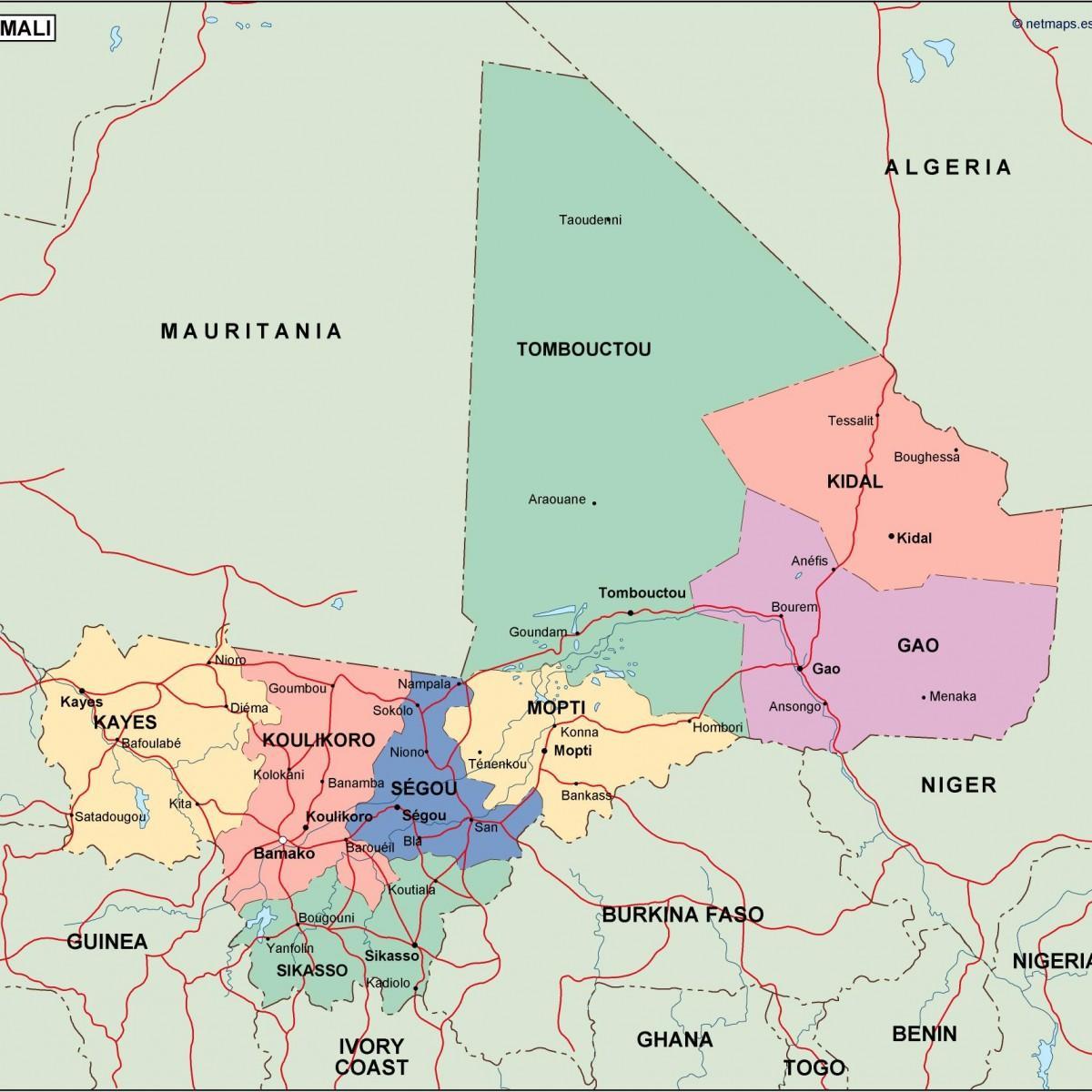 Mapa político de Malí