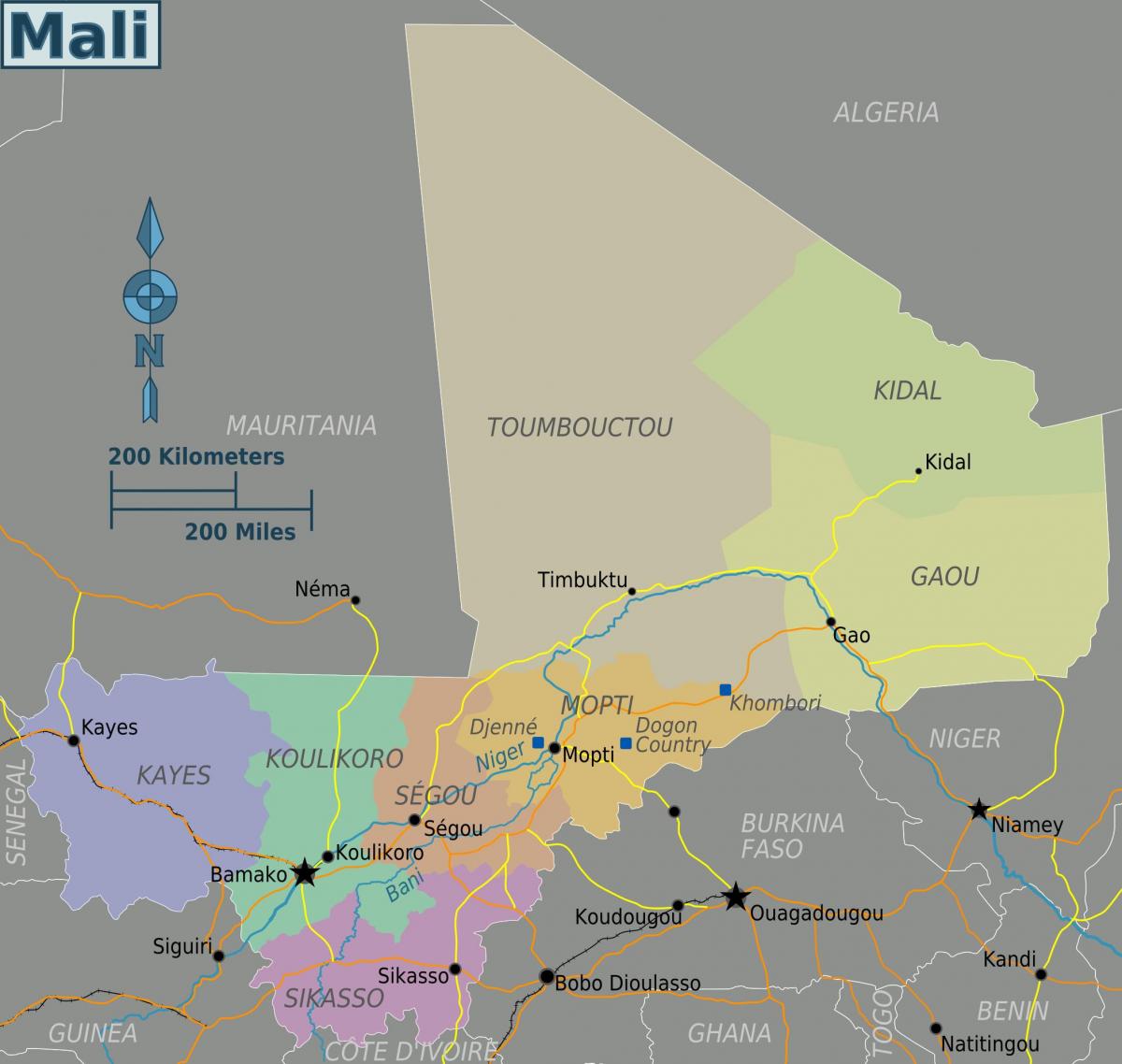 Mapa de regiones de Malí