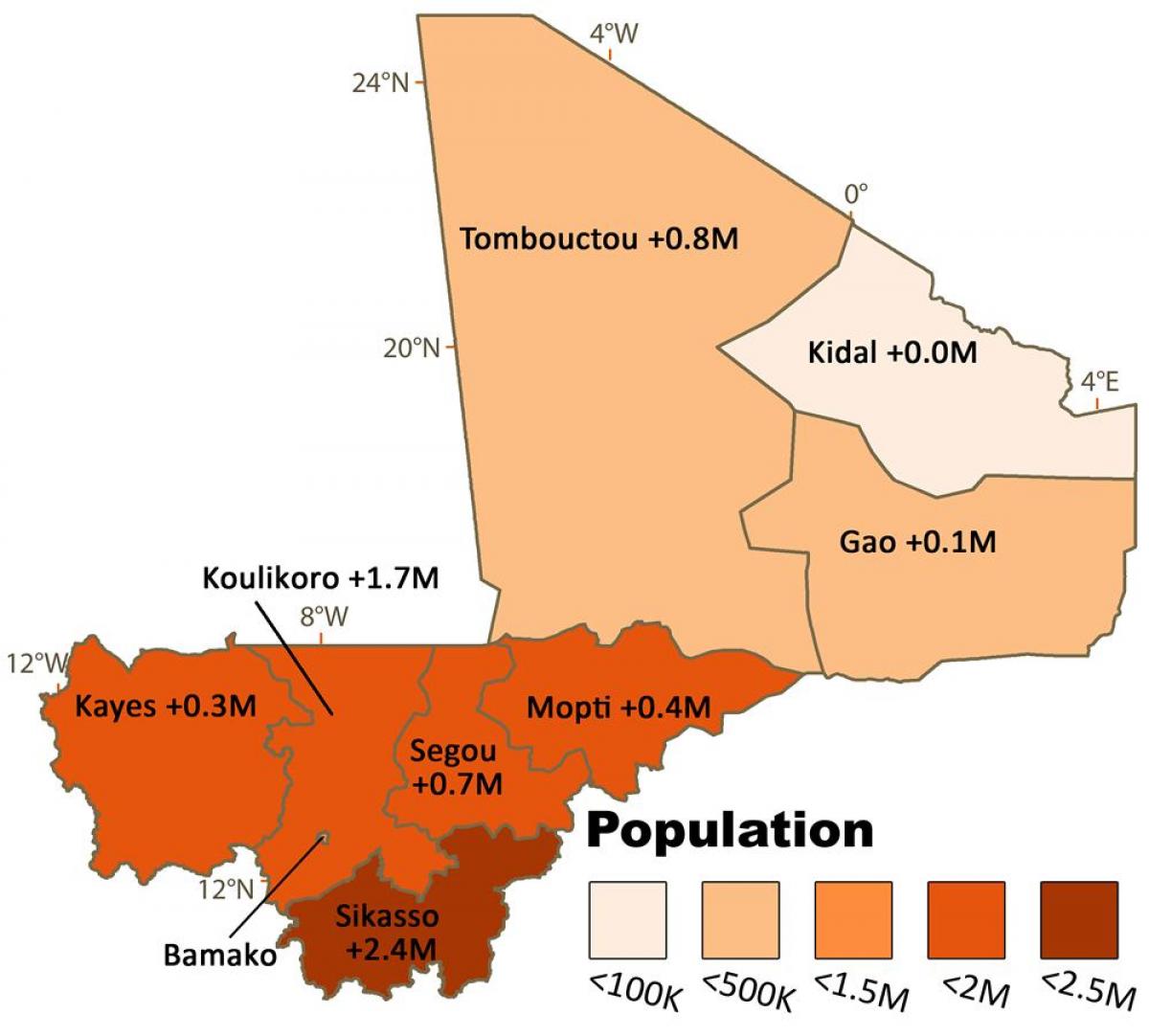 Mapa de la población de Malí